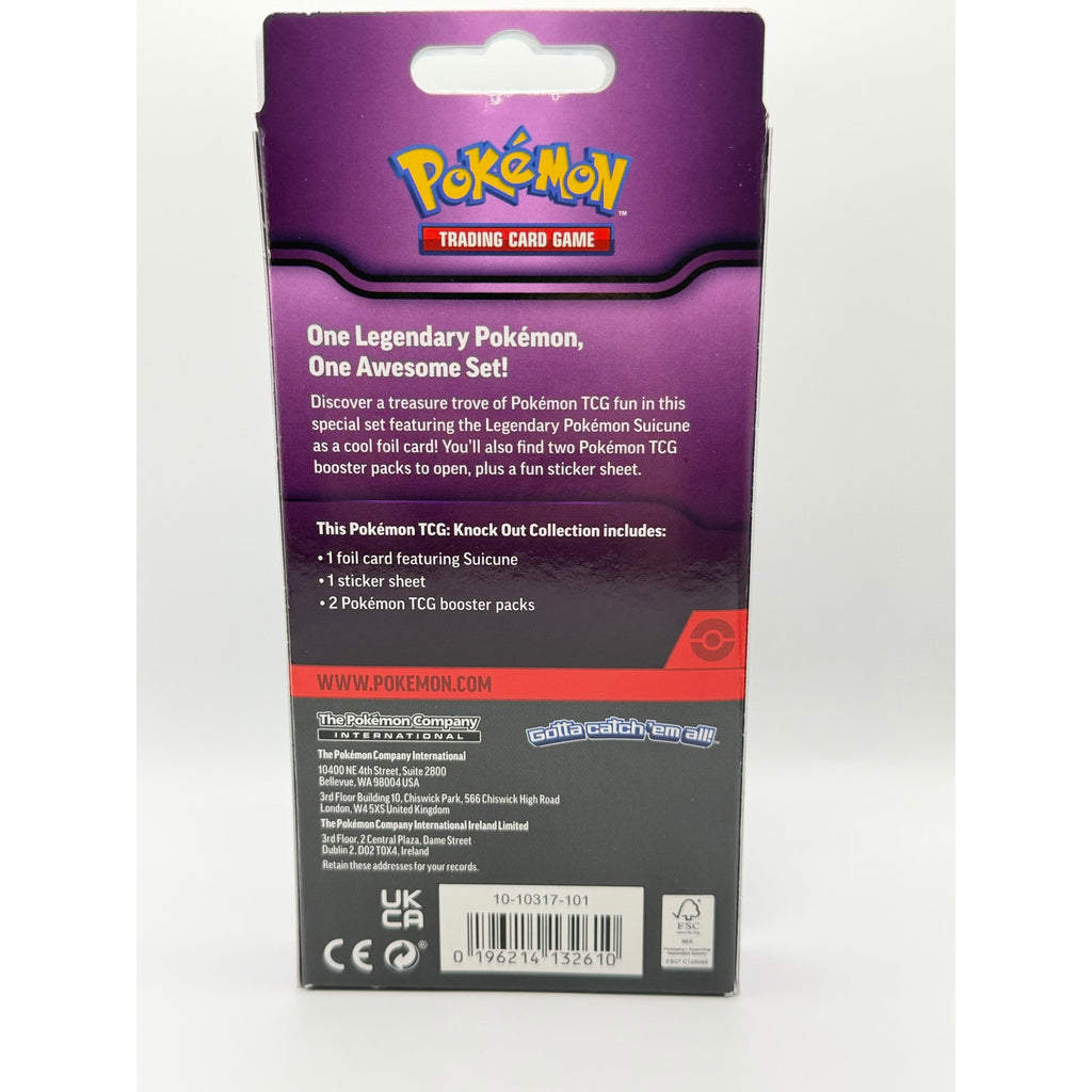 Unopened 2026 Pokémon Knockout Collection Suicune trading card box, featuring artwork of Suicune from the Pokémon series.
