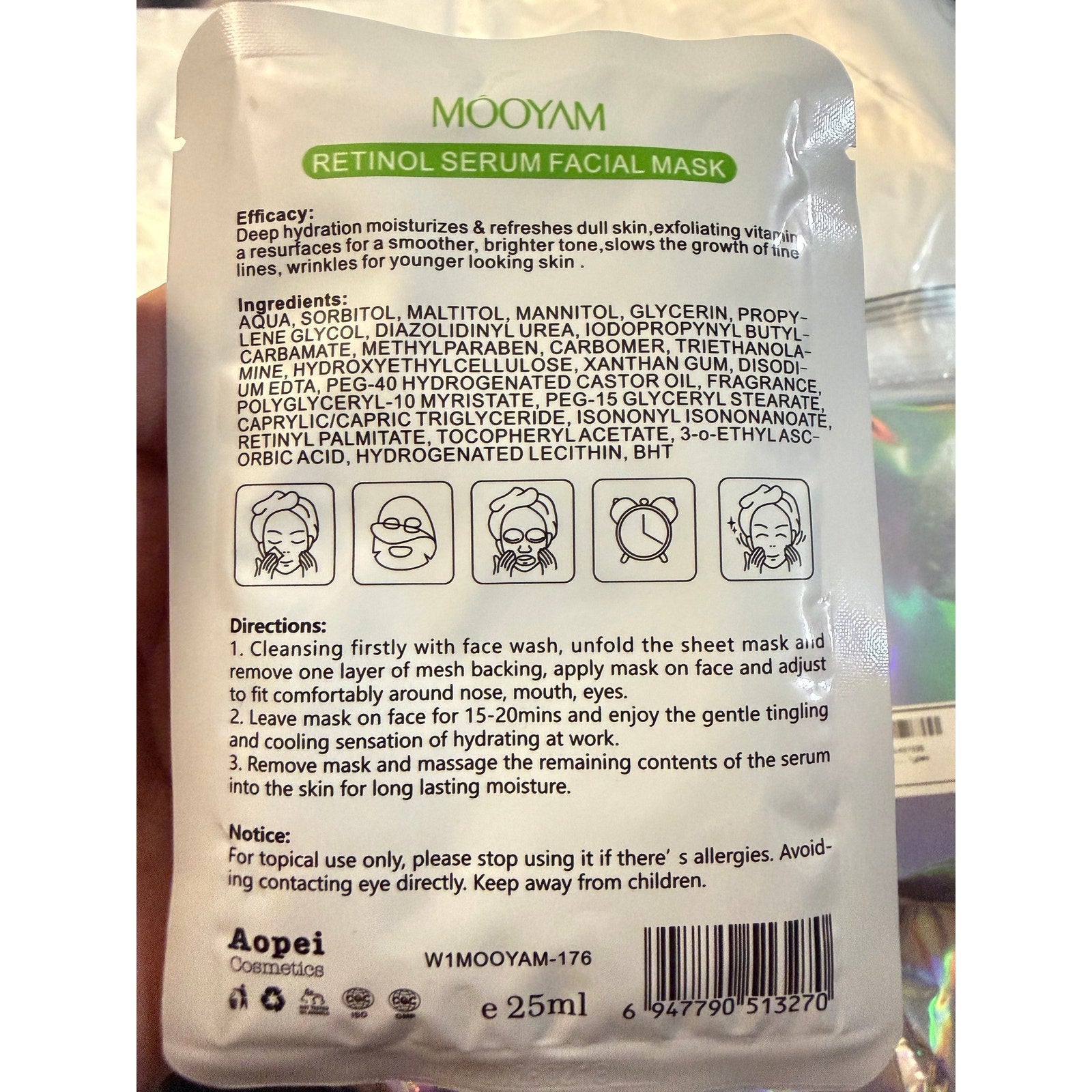 Mooyam Retinol Serum Facial Masks 10-Pack