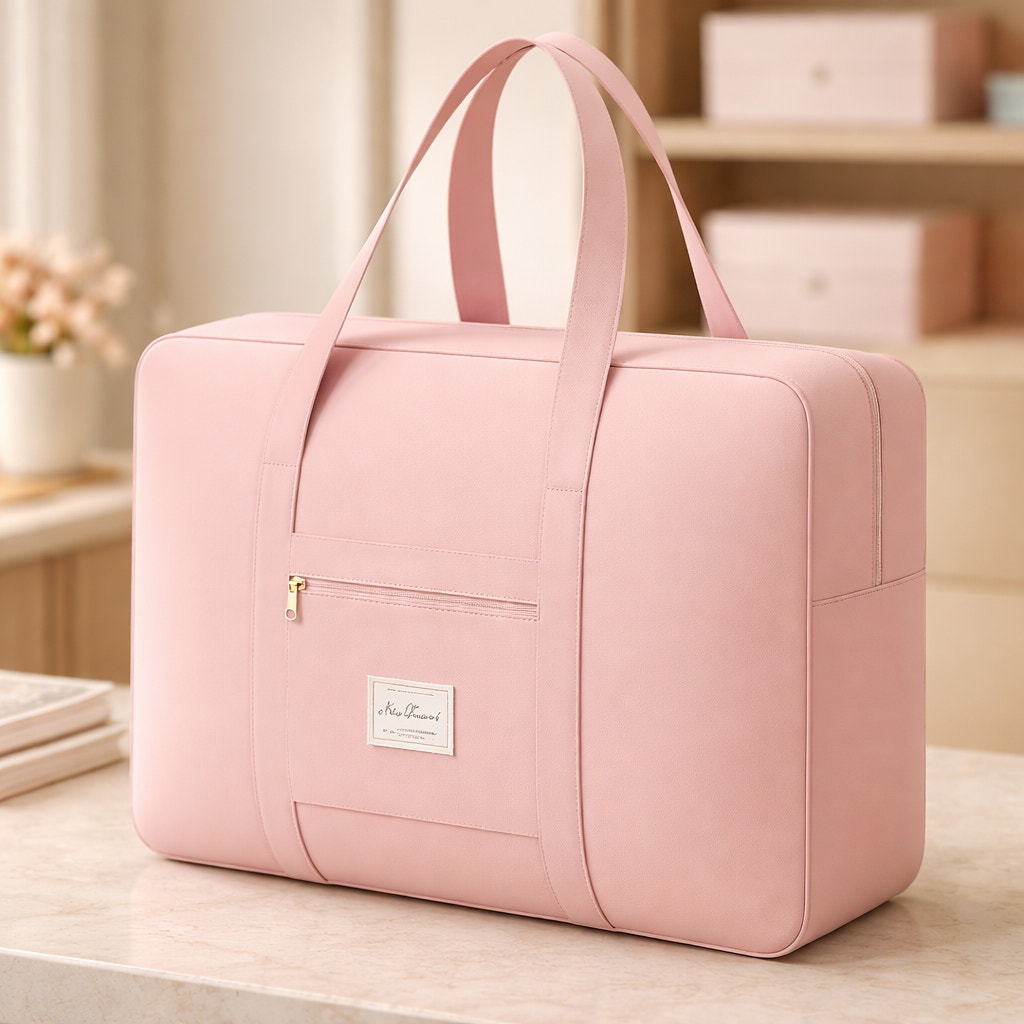 Pink 11x16.5-inch Nice Travel tote bag with sturdy handles, ideal for travel and everyday use.