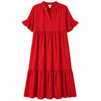 Vihaan Impex Short-Sleeve, V-Neck, A-line Red Maxi Dress Size US-8