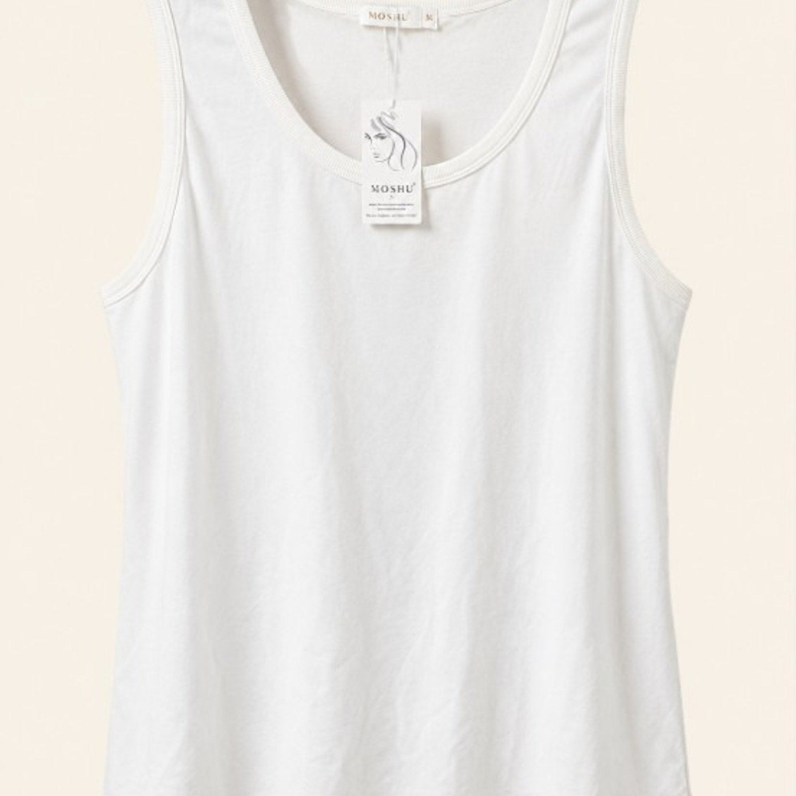 Moshu white sleeveless tank top in XL, casual basic layering shirt with a simple sleeveless design and smooth fabric.