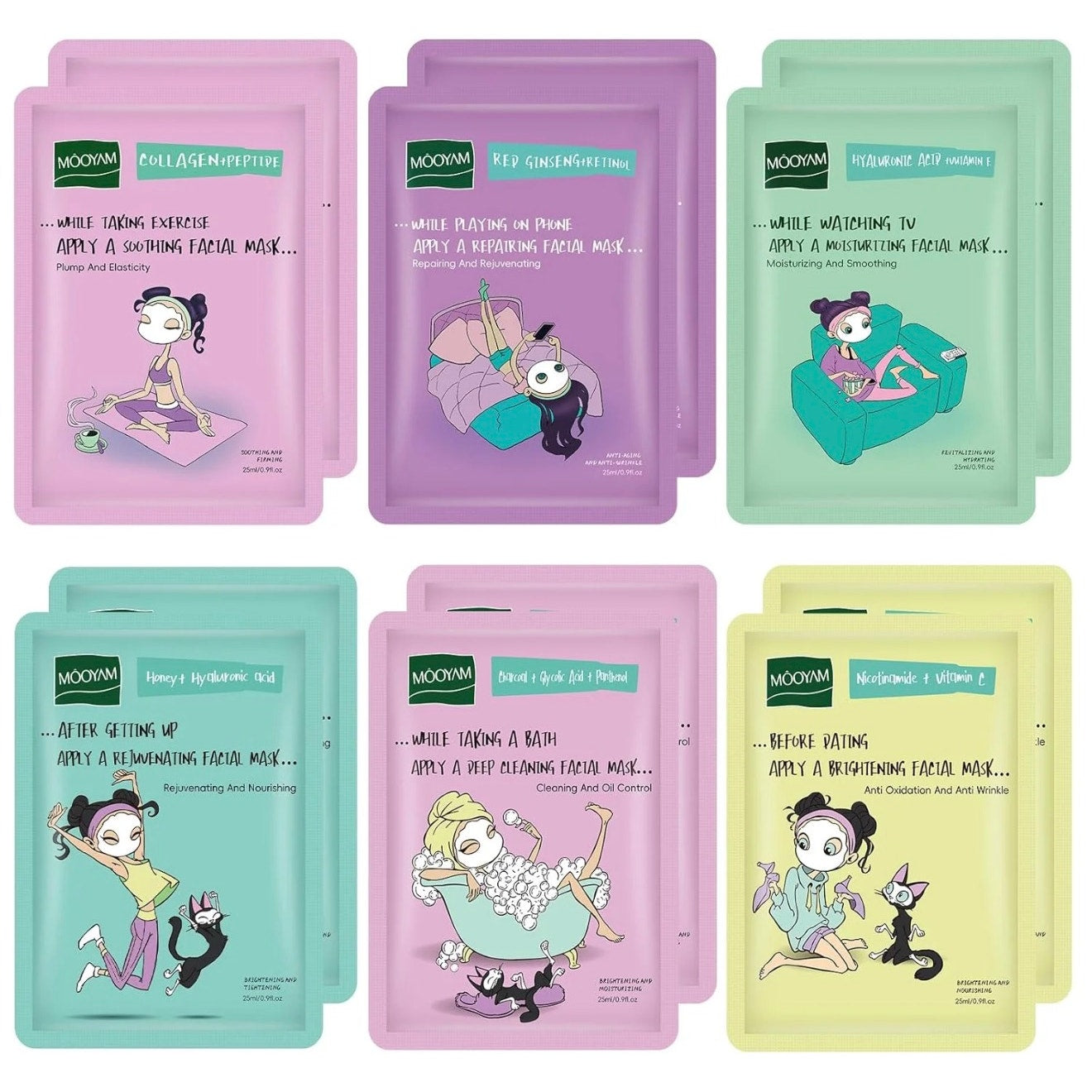 Mooyam Girl Life 6 Variety 12-Pack Facial Masks