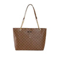 Sandglass Women's casual shoulder tote bag in tan with gold accents, featuring a spacious design and stylish appearance.