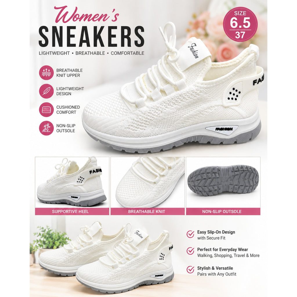 Women's white athletic sneakers by Republic Mercantile, size 6.5, Euro 37, featuring breathable mesh and white laces.
