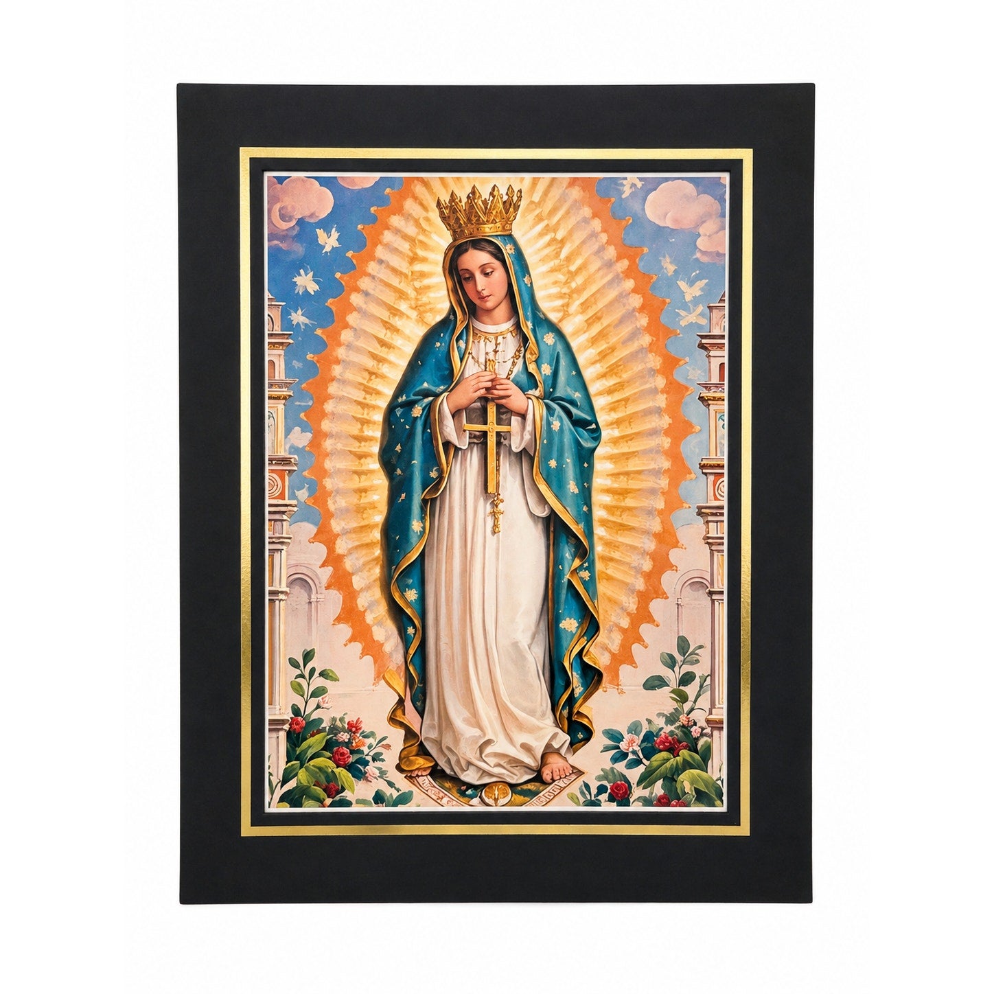 Virgin Guadalupe art print on canvas, 12x16 inches with 16x20 mat, by Republic Mercantile, featuring religious imagery.