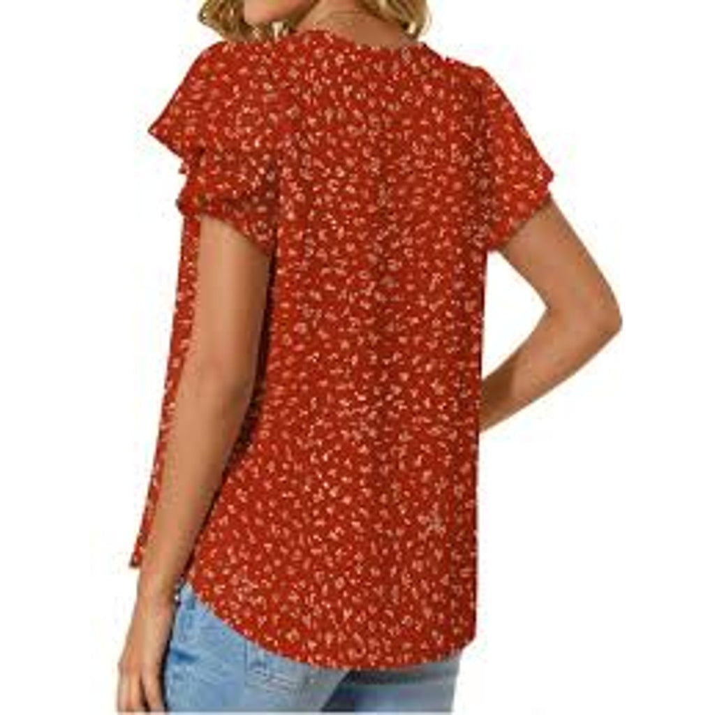 Fantaslook women's V-neck dressy top with ruffle sleeves, button-up tunic in size M, shown on a hanger or model.
