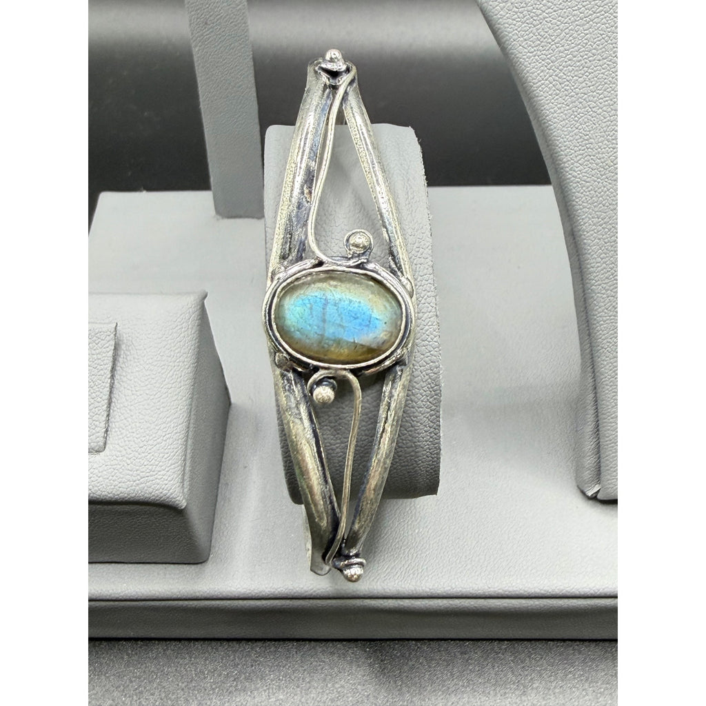 Silver plated bangle gem bracelet with handcrafted design and intricate details, showcasing Republic Mercantile's jewelry craftsmanship.