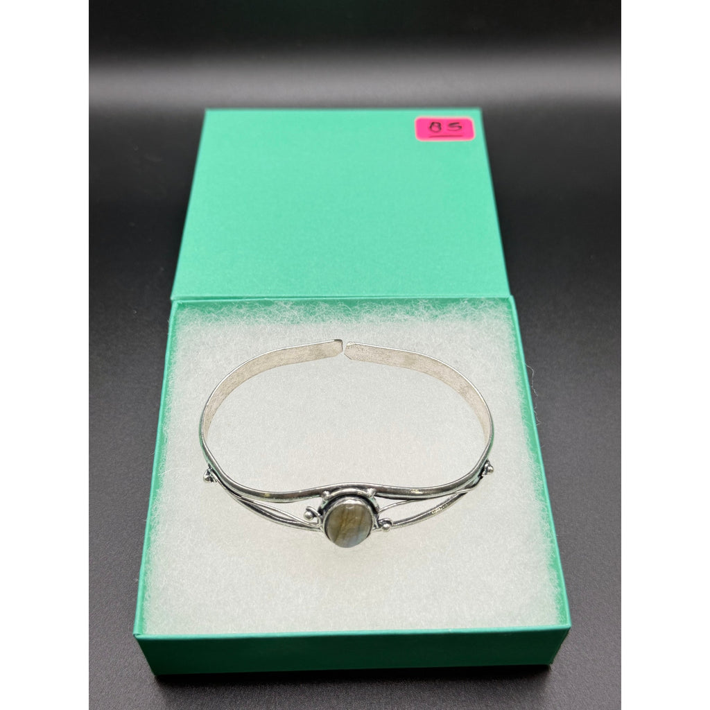 Silver plated bangle gem bracelet by Republic Mercantile featuring handcrafted design and sparkling gemstone accents.