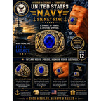 Men's US Navy signet ring in gold and blue, size 12, featuring detailed Navy emblem, by Republic Mercantile.