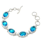 Swiss Blue Oval Topaz Gemstone 925 Sterling Silver Plated Jewelry Bracelet