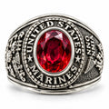 Men's US Marine Corps Signet Ring in silver with red accents, size 9, from Republic Mercantile featuring detailed Marine emblem.