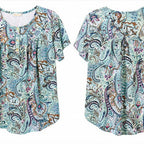 NEW Fantaslook Paisley Print Blouse Mint Multi XL Short Sleeve FREE Shipping
