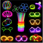 Set of 100 Sfaro neon glow sticks and connectors, 8-inch light sticks for parties, glowing in vibrant neon colors.