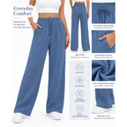 Fantaslook women's blue wide leg sweatpants with pockets, casual fit, size M, soft fabric and comfortable design.