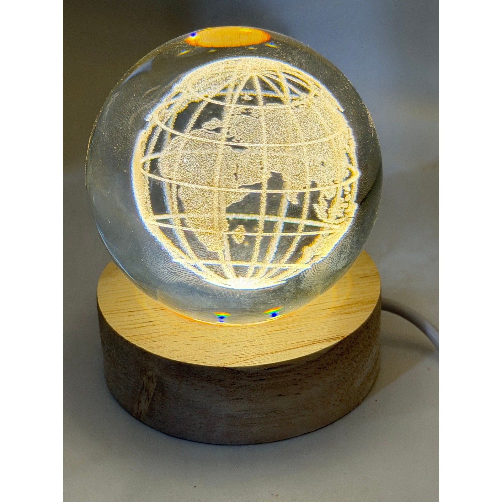 3D Etched Crystal Globe LED Light with USB Display Base