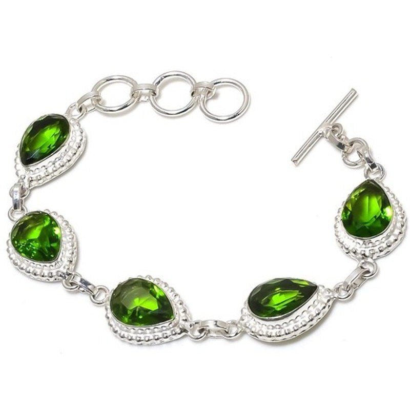 Green Peridot Gemstone Handmade 925 Sterling Silver Plated Jewelry Bracelet