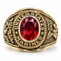 Men's US Marine Corps Signet Ring in gold with red details, size 9, by Republic Mercantile, showcasing intricate Marine emblem design.