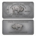 1 oz .999 fine titanium collectible bar from CMC Mint, featuring detailed engravings and a sleek metallic finish.