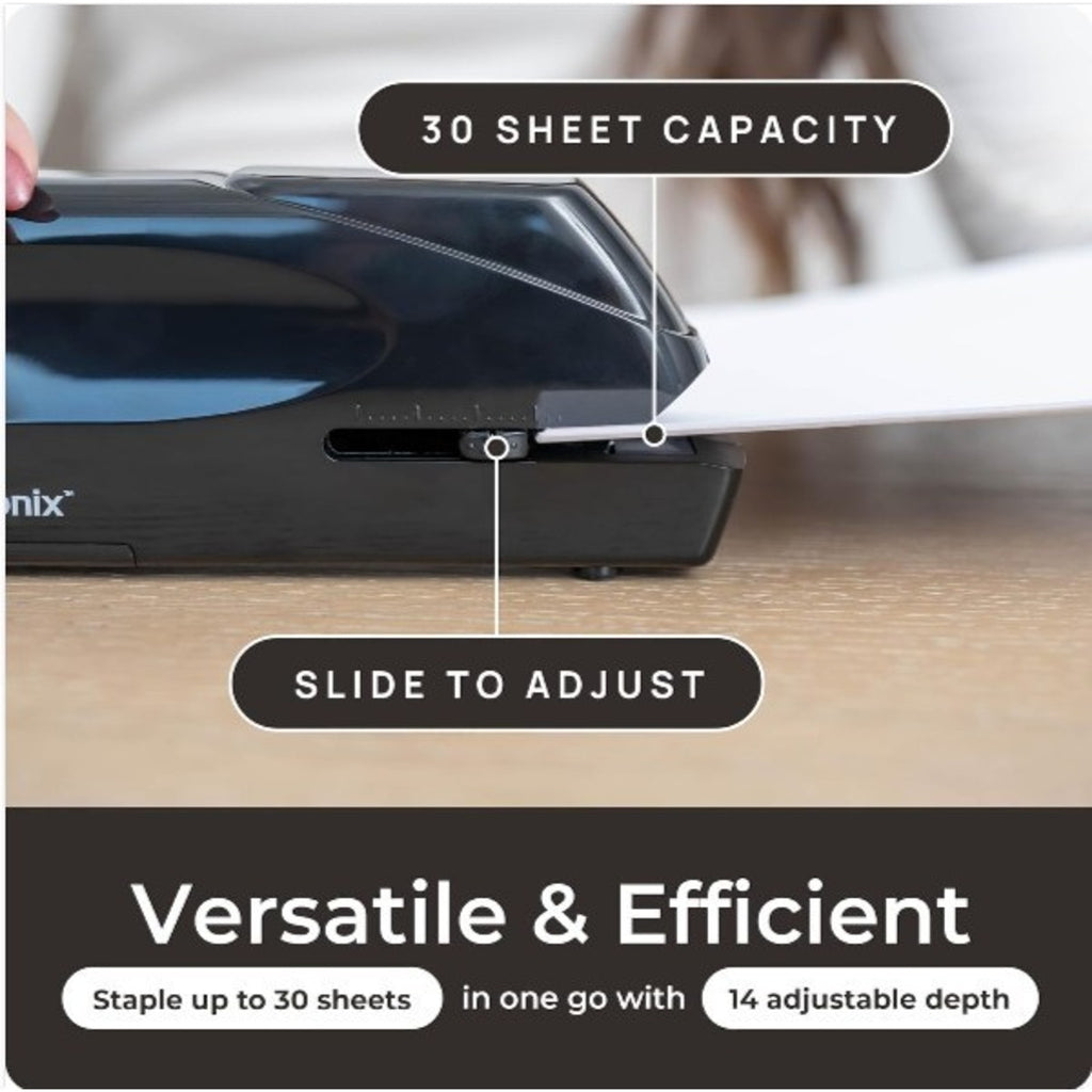 EcoElectronix Automatic Electric Stapler 30-Sheet Jam-Free AC/Battery - BLACK