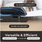 EcoElectronix Automatic Electric Stapler 30-Sheet Jam-Free AC/Battery - BLACK