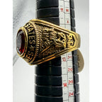 Men's US Marine Corps Signet Ring in gold with red accents, size 12, by Republic Mercantile, showing detailed Marine insignia.
