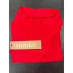 MOYIKO women's black fitted mock turtleneck long sleeve shirt, size XXL, close-up of the sleek, stretchy fabric.