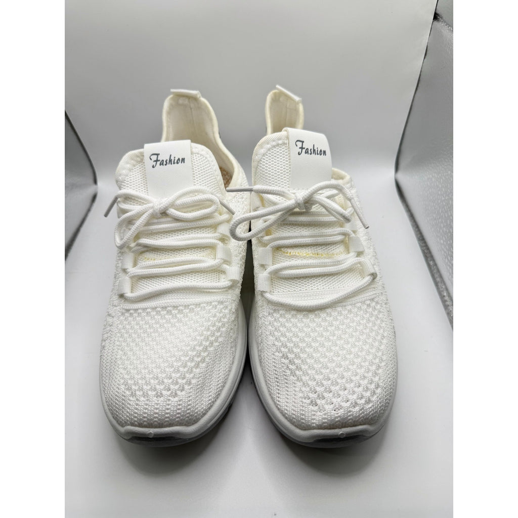 Women's white athletic sneakers by Republic Mercantile, size 6.5 US, Euro 37, with breathable mesh and sporty design.