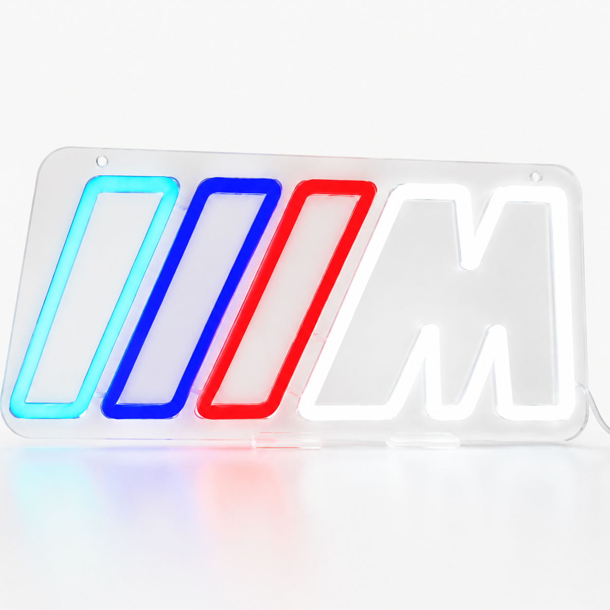 BMW car neon wall sign by Huikwan with dimmable LED light, featuring a vibrant blue BMW logo on a sleek illuminated wall display.