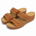 Brown women's comfort sandals by Xuemjiao in size 6.5 (Euro 37), featuring cushioned straps and a supportive sole.