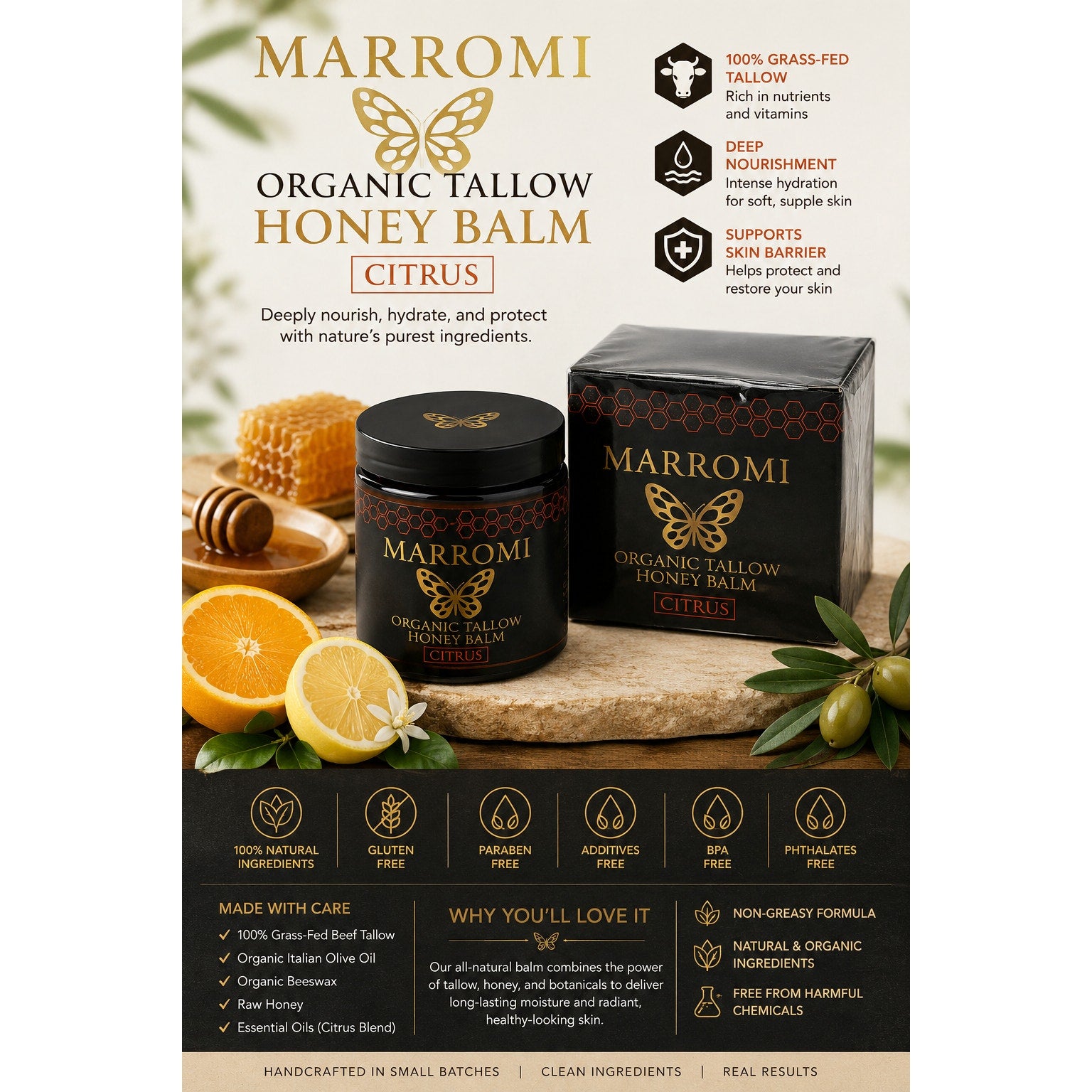 Marromi Organic Tallow Honey Balm Citrus