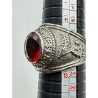 Men's US Marine Corps signet ring in silver with red accents, size 12, from Republic Mercantile, detailed engraved design.