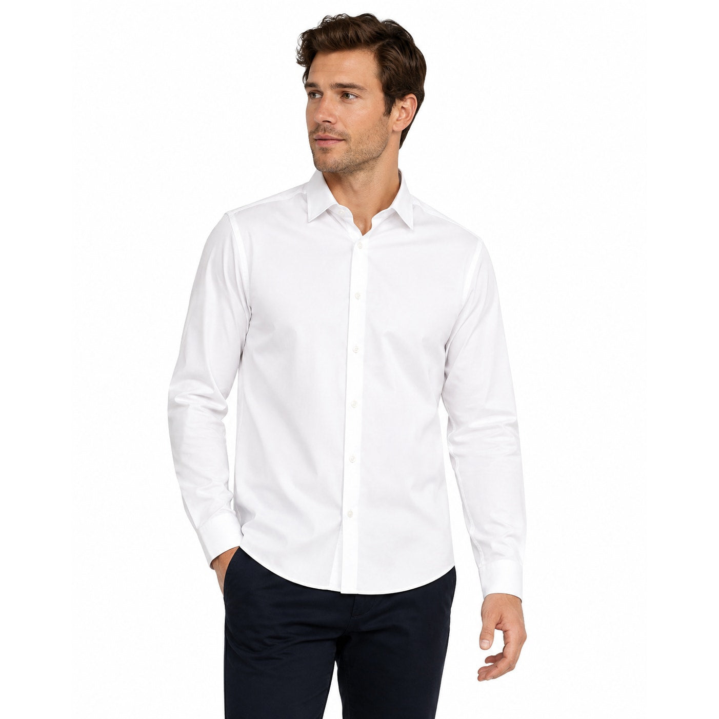 Men's White Button-Down Dress Shirt Size L-Tall