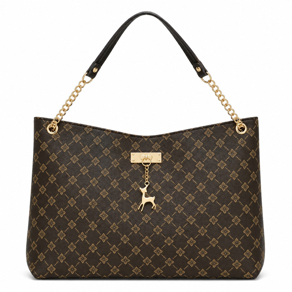 Dark brown Sandglass women's casual shoulder tote bag with spacious interior and sturdy handles, perfect for everyday use.