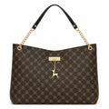Dark brown Sandglass women's casual shoulder tote bag with spacious interior and sturdy handles, perfect for everyday use.