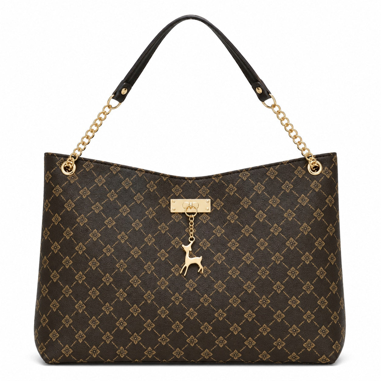 Dark brown Sandglass women's casual shoulder tote bag with spacious interior and sturdy handles, perfect for everyday use.