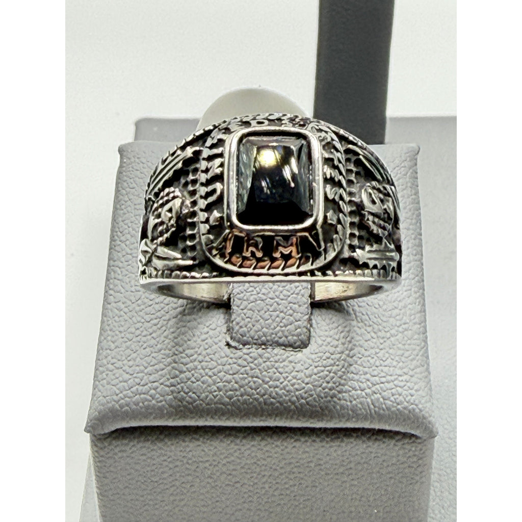 Men's US Army Signet Ring in silver and black, size 10, featuring military insignia, crafted by Republic Mercantile.