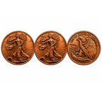 Three 1 oz .999 copper bullion ingots featuring Walking Liberty design, displayed in a lot from Republic Mercantile.