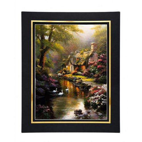 Republic Mercantile 12x16 inch art print on canvas of Cabin Creek with 16x20 mat, showcasing a scenic outdoor landscape.