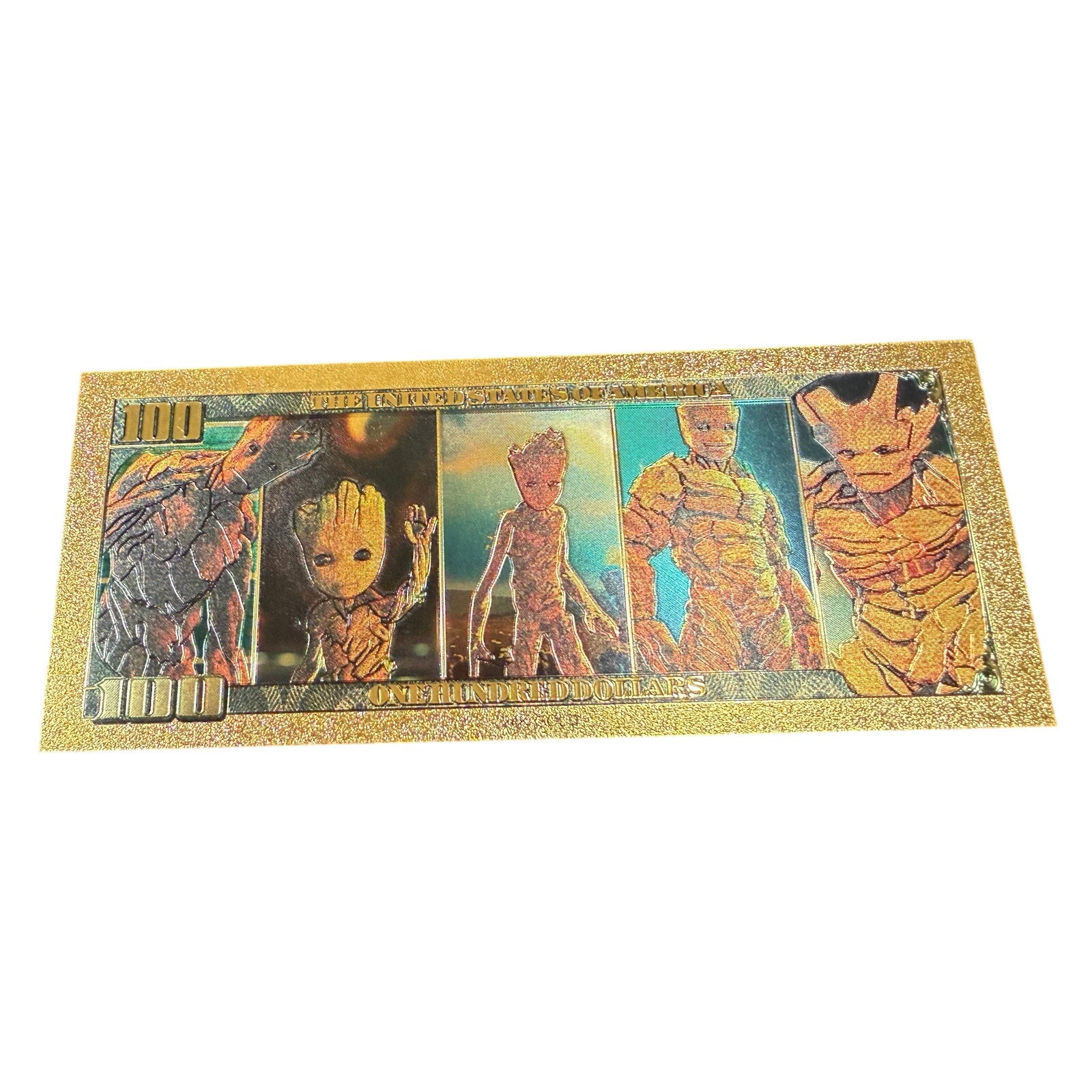 Marvel Guardians of the Galaxy Groot gold-foil novelty note featuring Groot's image and vibrant gold foil design