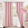 Baby pink nursery blackout curtains with 2 panels and grommet top, measuring 52x84 inches, by Lajode, hanging in a cozy nursery.