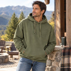 Green Fruit of the Loom men's EverSoft fleece sweatshirt hoodie, size XL, with a pullover design and soft, cozy fabric.