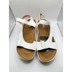White women's cushioned strap sandals by Xuemjiao, size 6.5 (Euro 37), featuring comfortable footbed and stylish design.