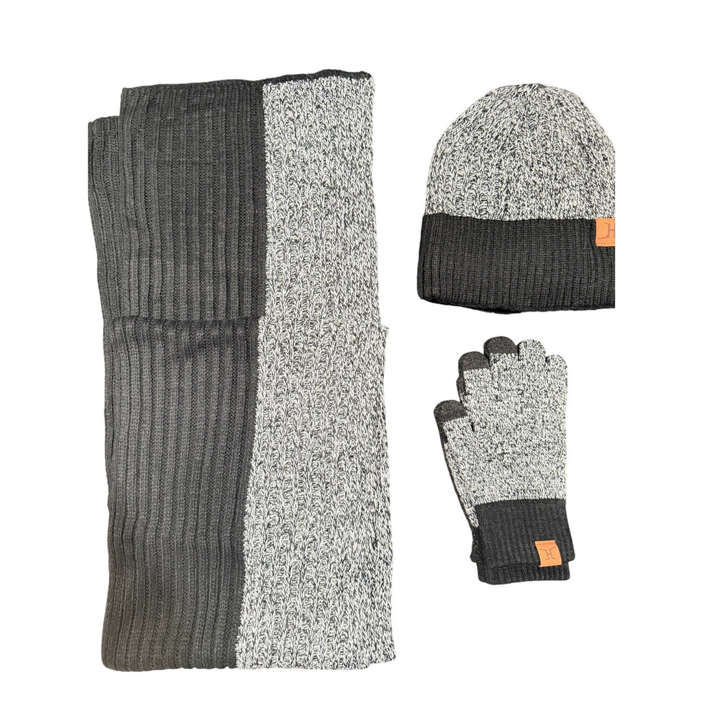 4-pc Men's Winterwear Set Beanie, Gloves & Scarf in Gray/Black