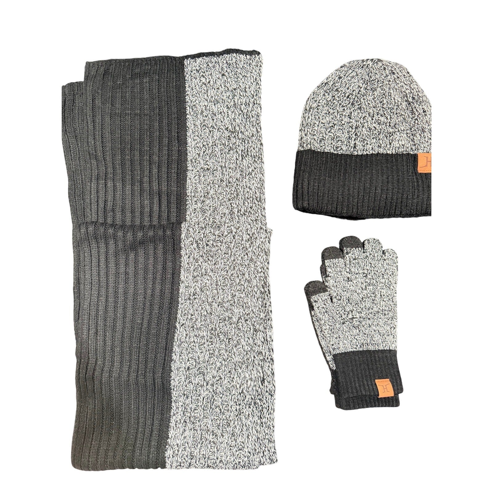 4-pc Men's Winterwear Set Beanie, Gloves & Scarf in Gray/Black