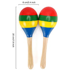 Pair of colorful wooden Latin maracas by Republic Mercantile, rumba shakers with vibrant painted designs and wooden handles.