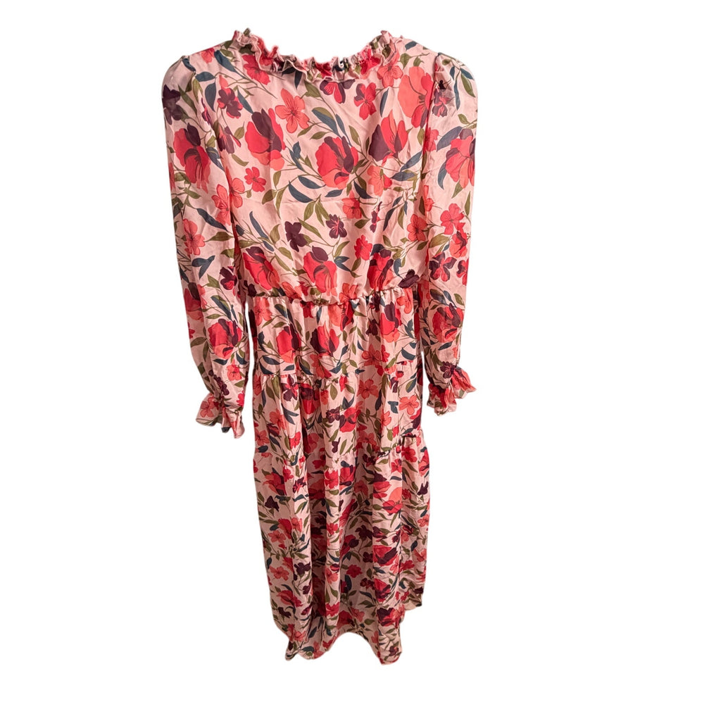 Shewin women's boho midi floral dress with long sleeves, perfect for summer, size M, featuring a flowing, feminine design.