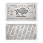 Aluminum .999 fine 1 oz collectible bar in protective case by CMC Mint, featuring detailed engravings and a sleek finish.