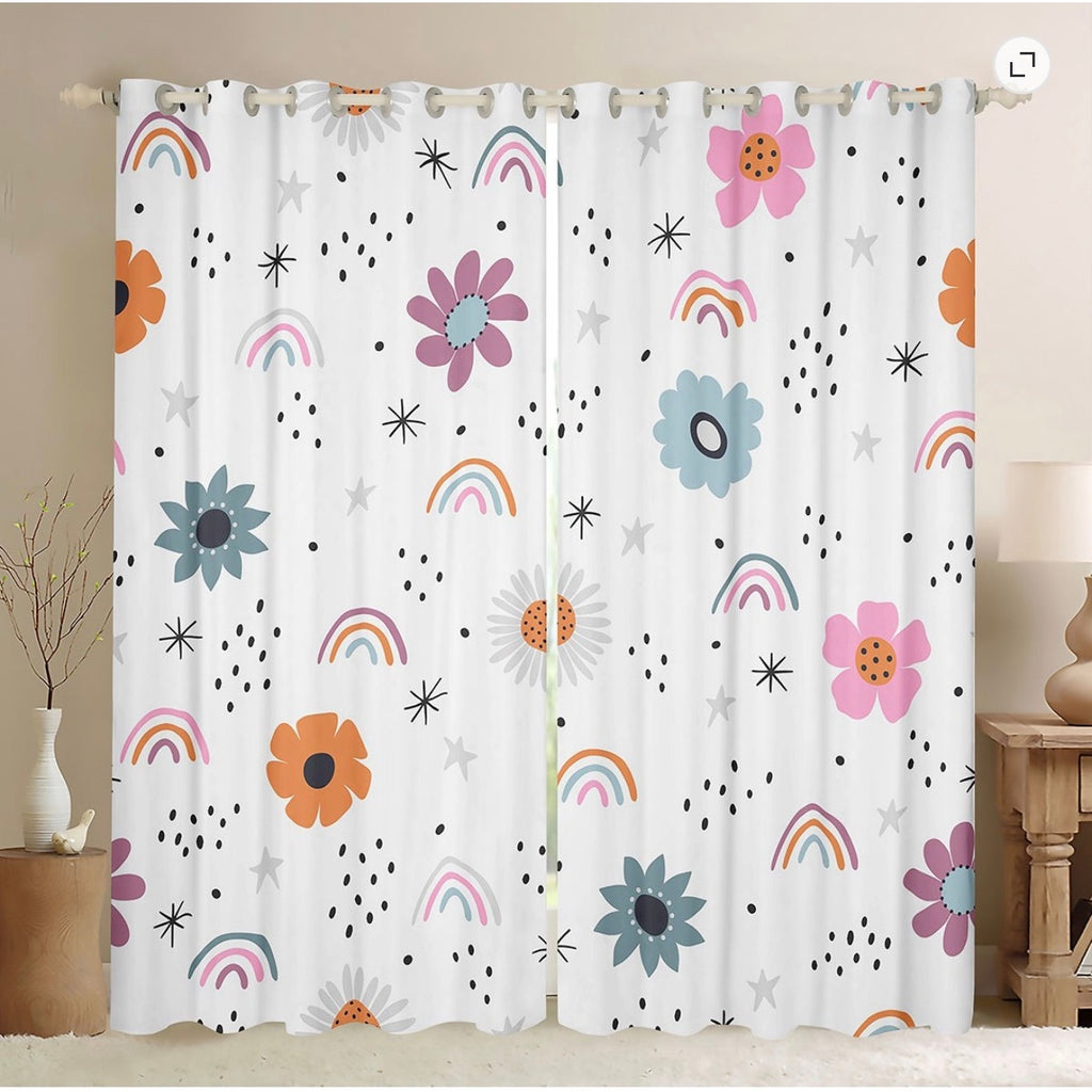 Boho 42x84 Two-Panel Rainbow Floral Curtains