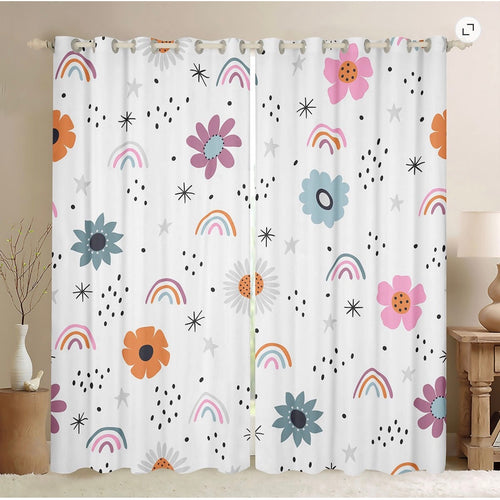 Boho 42x84 Two-Panel Rainbow Floral Curtains