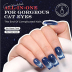 Gellaktik Cat Eye Gel Topcoat in blue applied on nails, showcasing a glossy, cat eye effect for a stylish nail finish.